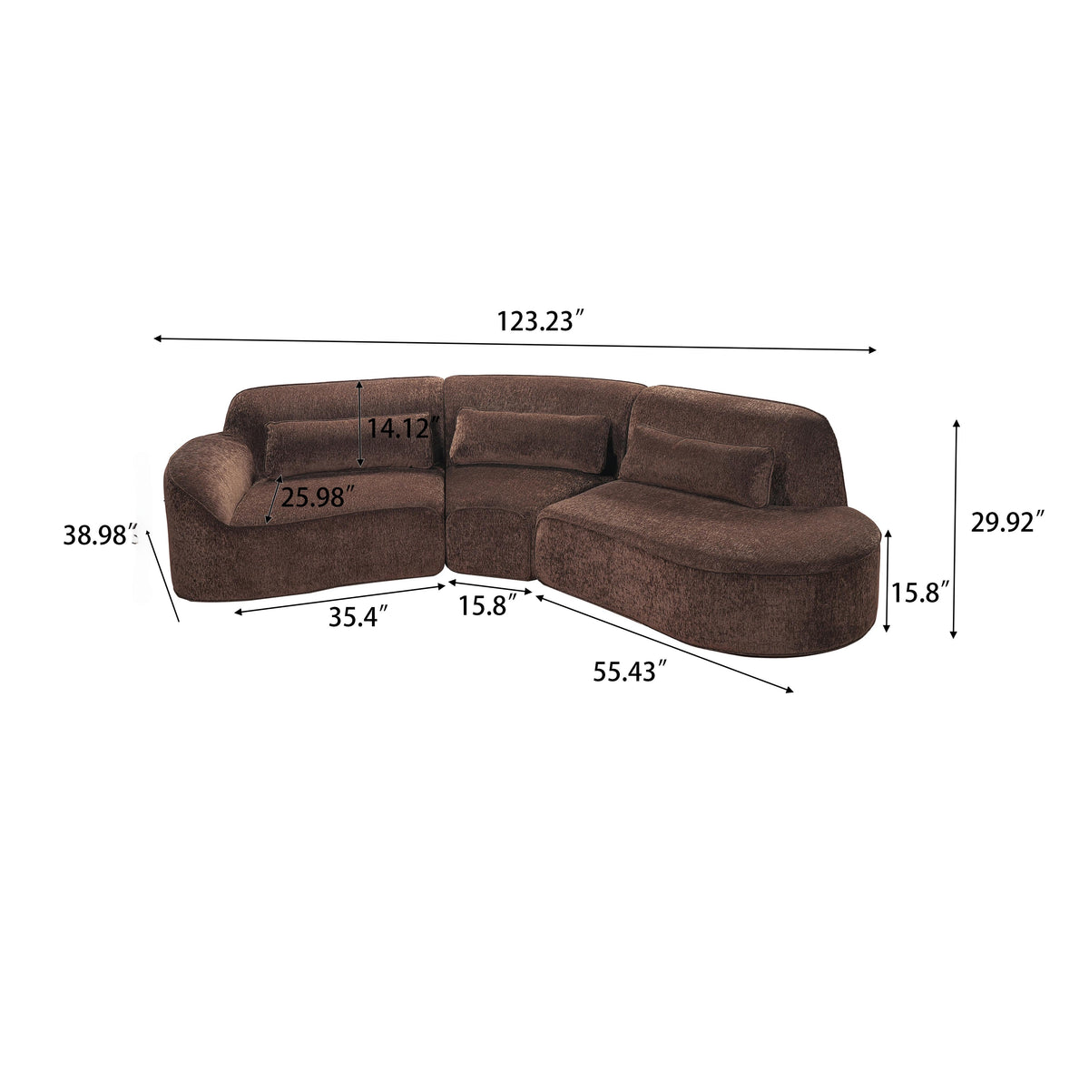 123" Modern Curved Sectional Sofa with Chaise Lounge - 3-Piece Set
