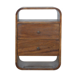 Solid Wood Chestnut Curve 2-Drawer Nightstand, 2 Open Slots