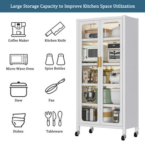 6 Tier Storage Cabinet With Transparent Door, Adjustable Shelves & Wheels