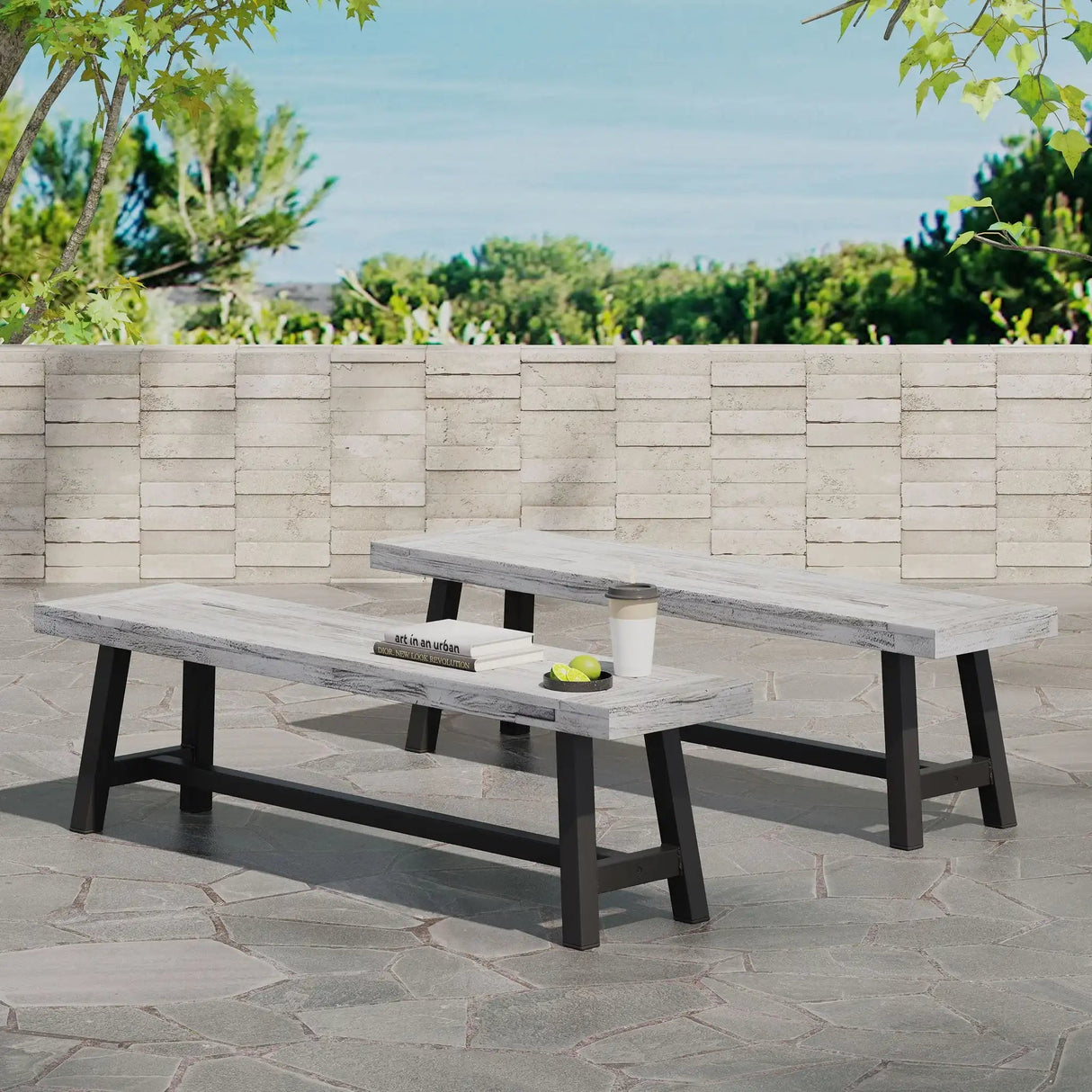 Tranquilizer Outdoor Acacia Wood Bench with Slat Panel Design