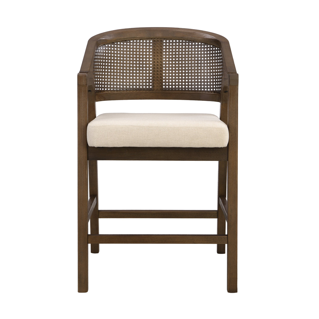 Wooden Frame Counter Stool with Rattan Back, Set of 2