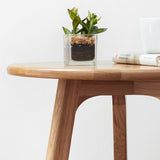Round Side Table with Solid Oak Wood Frame