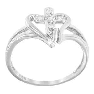 10K White Gold Diamond-Accented Cross & Open Heart Promise Fashion Ring (H-I Color, I1-I2 Clarity) - Size 7
