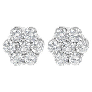 Sterling Silver 2 cttw Floral Composite 7 Stone Diamond Stud Earring (I-J, I1-I2)