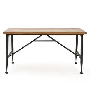 Rectangle Outdoor Coffee Table With Angled Tubular Legs And Wood Top - Black