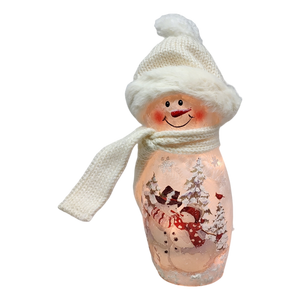 Lighted Snowman Lamp - Snow Couple - 8 Inches tall