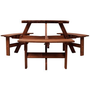 Wooden Kids Picnic Table with 3 Built-in Benches and Umbrella Hole