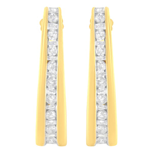 10K Yellow Gold 1 cttw Channel Set Diamond J-Hoop Earrings (H-I Clarity, I1-I2 Color)