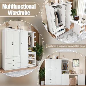 Multifunctional Wardrobe with 2 Doors and Convertible Desk