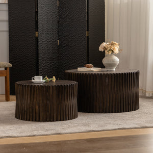 Vintage Style Cylindrical Nesting Coffee Table Set with Textured Embossed Design