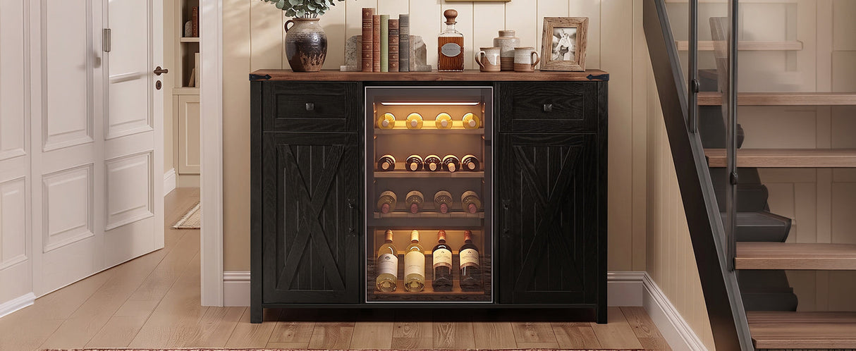 K&K 53.2" Farmhouse Fridge Cabinet with Power Outlet