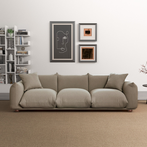 Kely Modern 100'' Mocha Boucle Upholstered Sofa with Solid Wood Legs