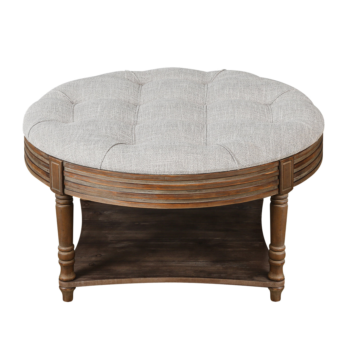 Large round waterproof ottoman coffee table 2 tier oversized button tufted ottoman(light gray)