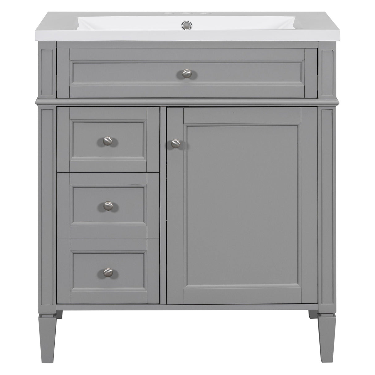 Bathroom Vanity With Top Sink, 2 Drawers And Tip Out Drawer, Rectangular Design