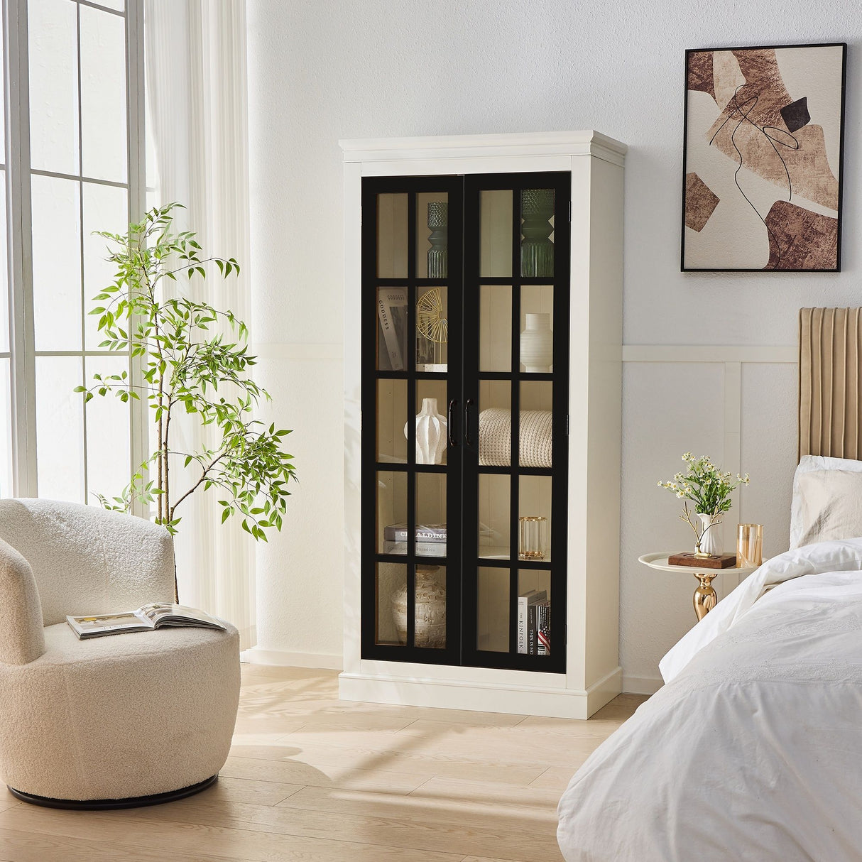 Rustic Style Display Cabinet With Glass Doors For Collectibles