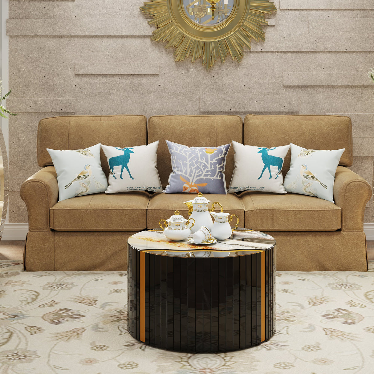 Modern Round Coffee Table with Glass Top