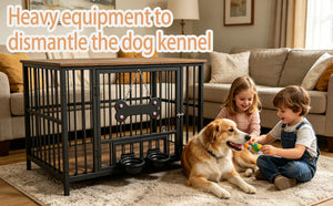 Vintage Wood Grain Dog Cage with Rotating Bowl