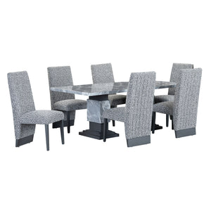 Michelle - Dining Table With Double Pedestal Marble Detailing - Gray