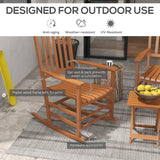 Outdoor rocking chair set of 2 with side table, wooden rocking chair with smooth armrests, high back ,  teak