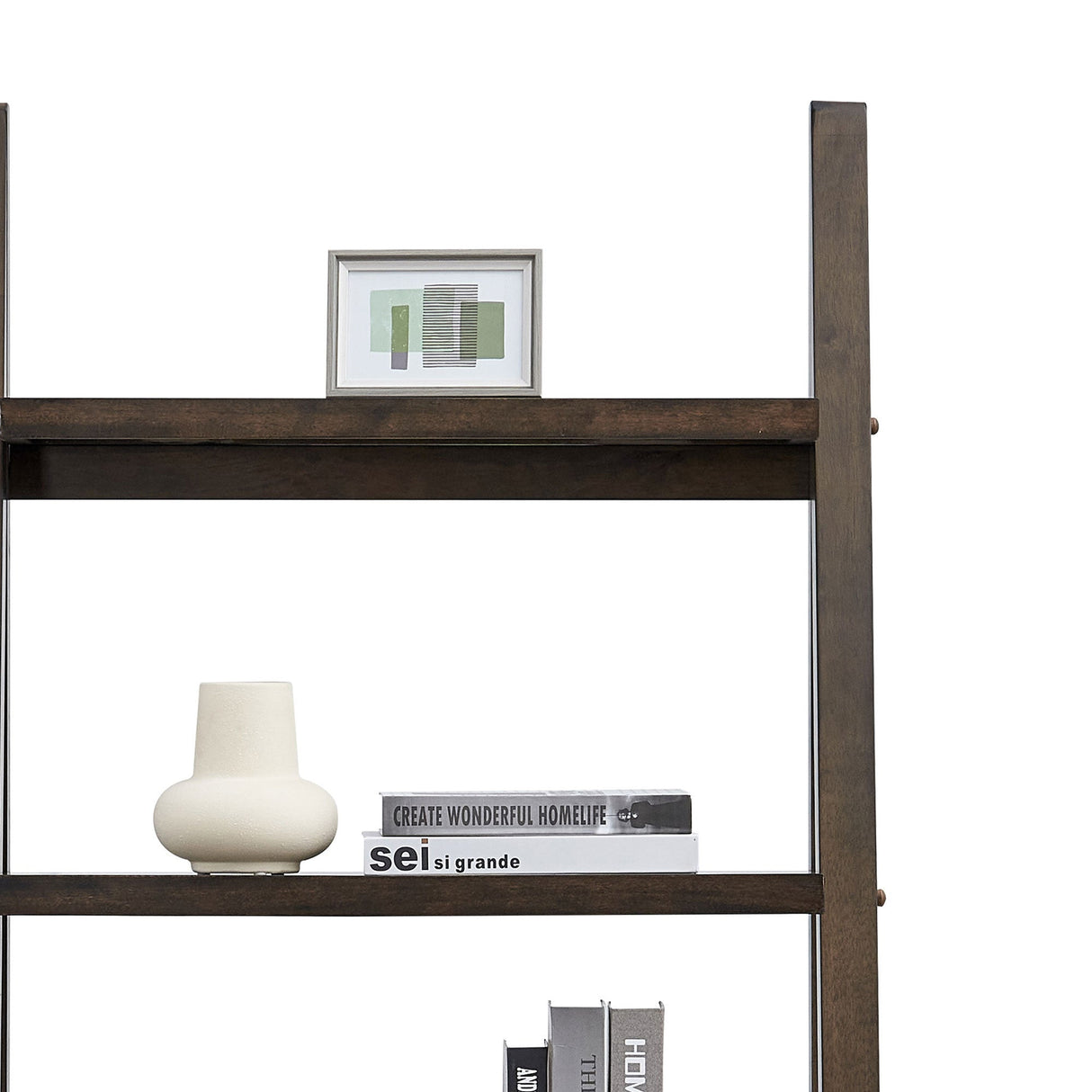 5-Tier Rubber Wood Bookshelf Ladder Storage Rack