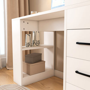 White Computer Desk with 4-in-1 Socket and Storage Options