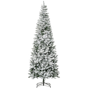 HOMCOM 9ft Unlit Snow-Flocked Slim Pine Artificial Christmas Tree