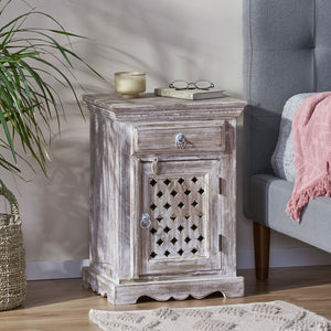 Wooden Nightstand With 1 Drawer 1 Door