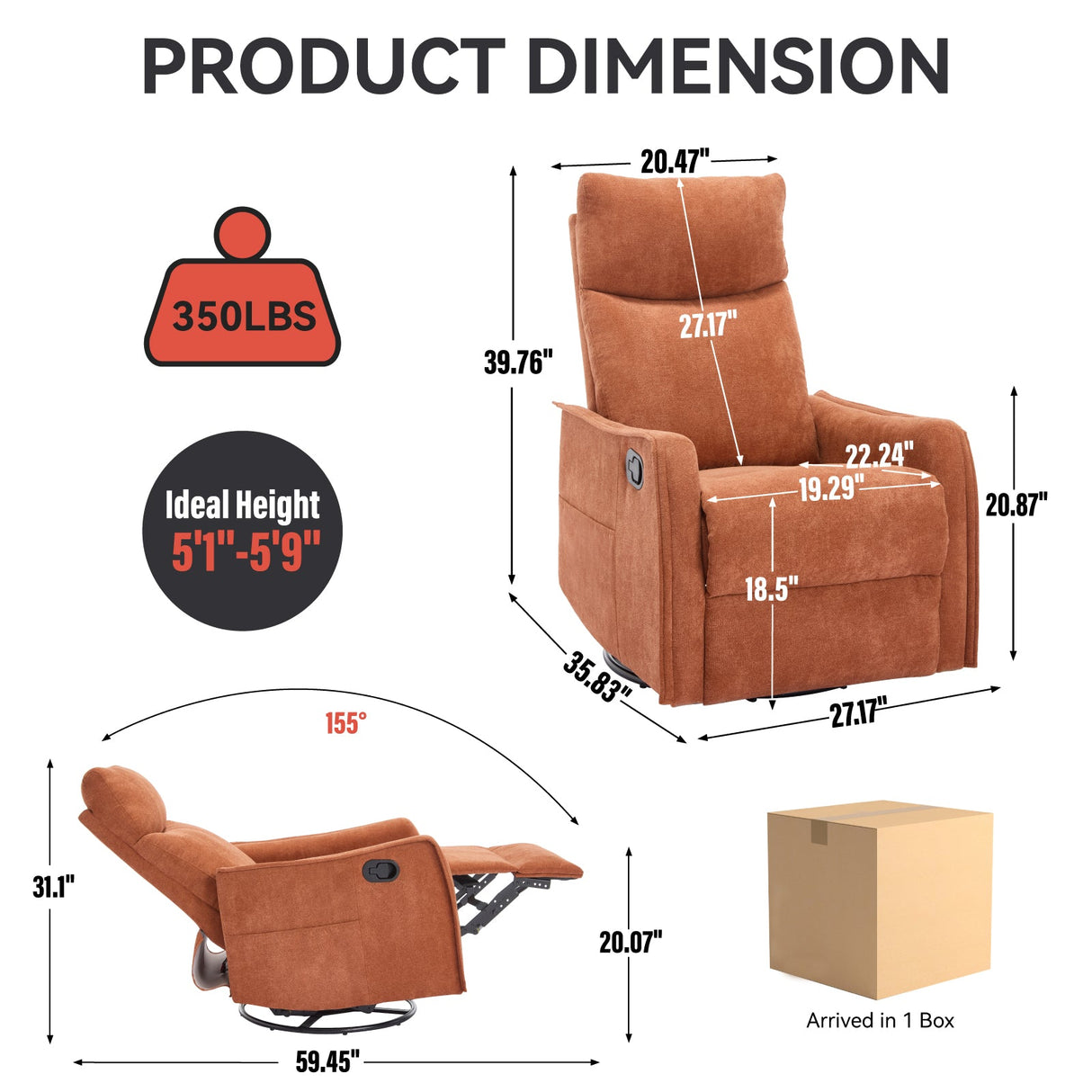 Heat Massage Manual Recliner Chair with Rocker & Swivel