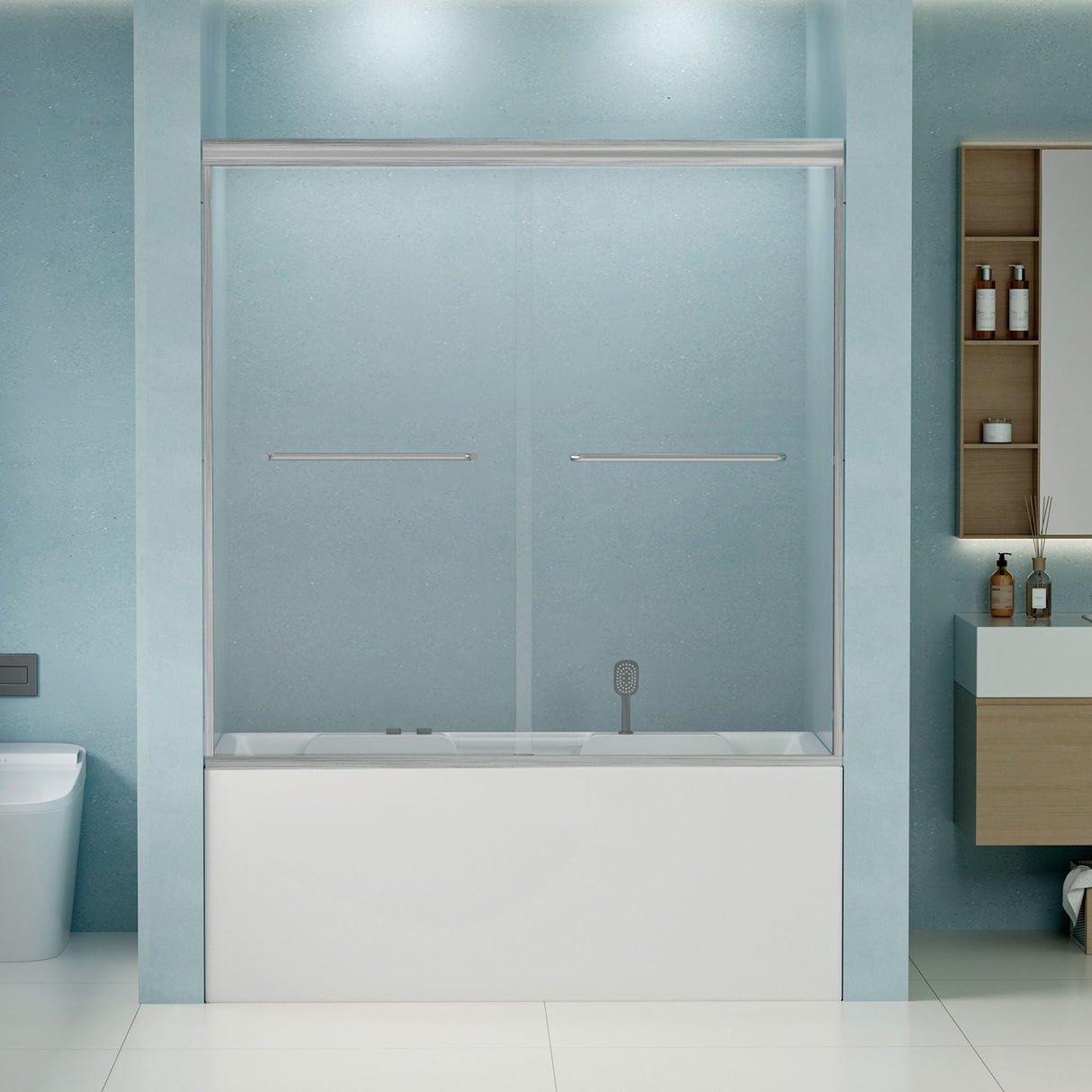 Double Sliding Bathtub Shower Door, Semi Frameless Bypass