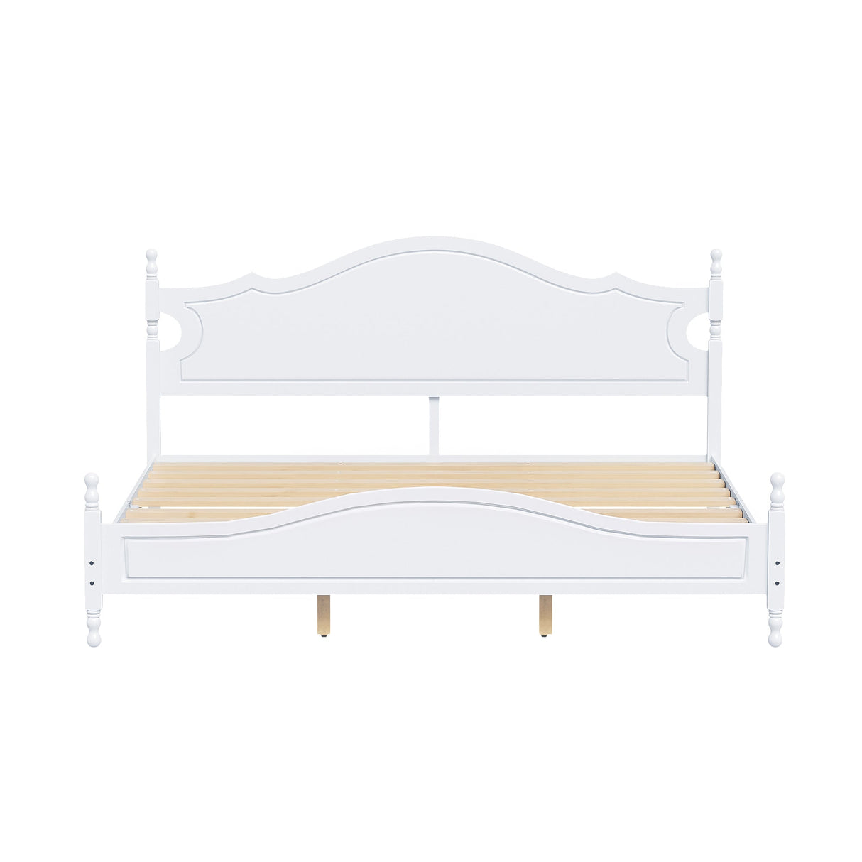 King Bed Frame with Headboard, Retro Style Wooden Platform Bed