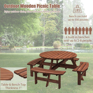 8 Person Wooden Picnic Table Outdoor Camping Dining Table with Seat