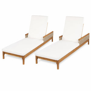 76.8' Solid Acacia Wood Sun Lounger Set of 2 with Cushions
