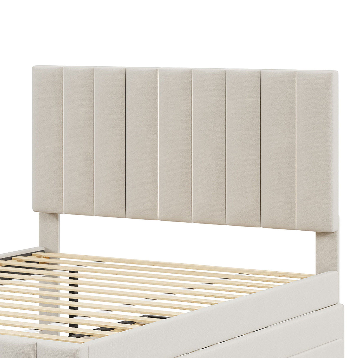 Upholstered Platform Bed With Twin Size Trundle And 3 Drawers
