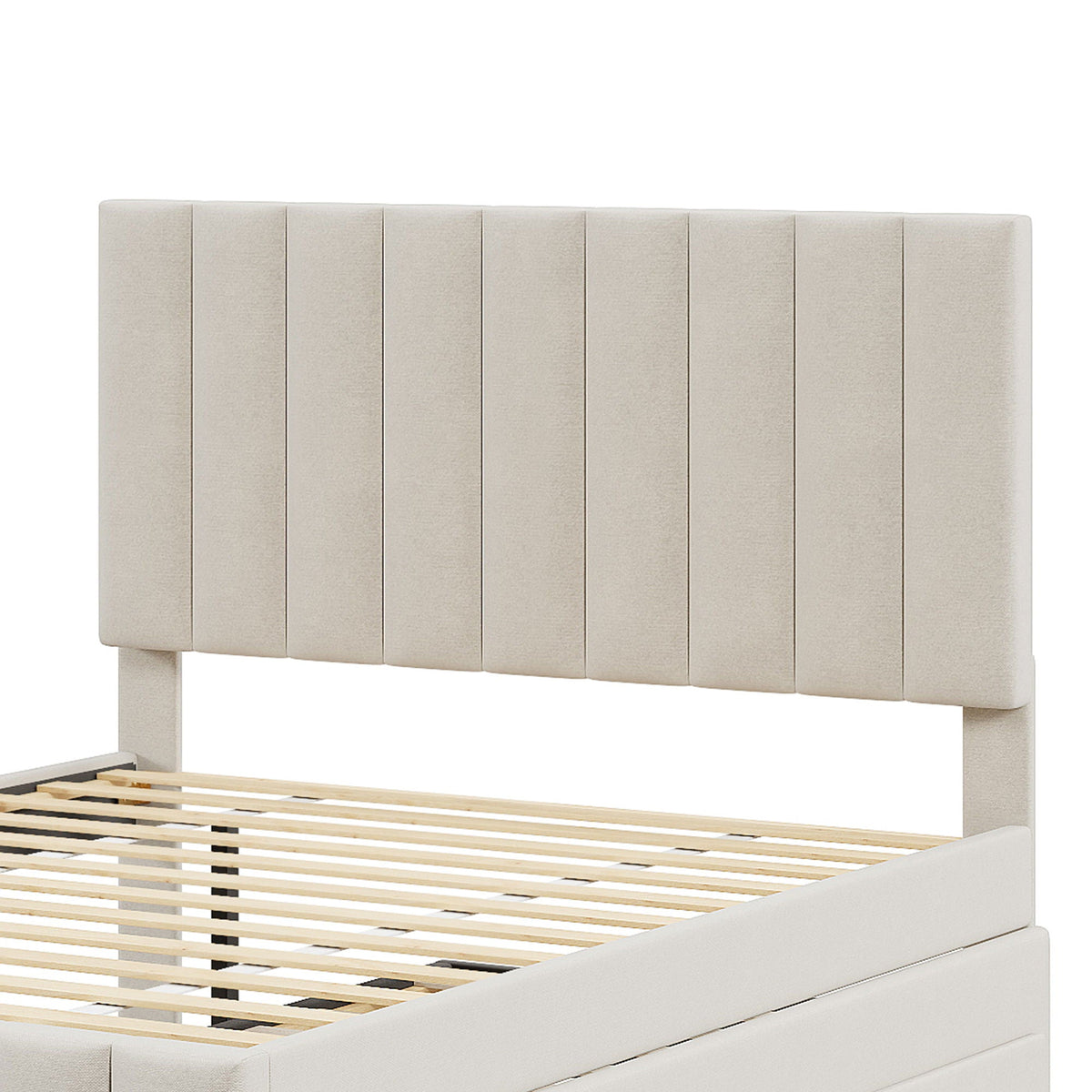 Upholstered Platform Bed With Twin Size Trundle And 3 Drawers