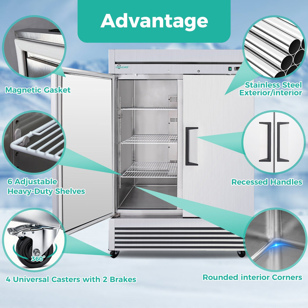 54" Commercial Refrigerator with 49 Cu.Ft Capacity - Stainless Steel, Silver