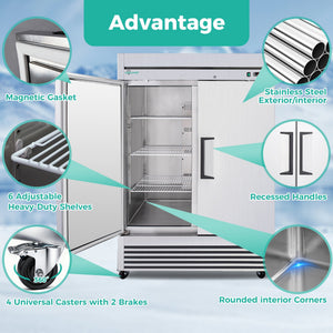 54" Commercial Refrigerator with 49 Cu.Ft Capacity - Stainless Steel, Silver
