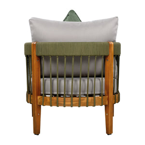 Acacia Wood Outdoor Club Chair with Handwoven Rope Accents