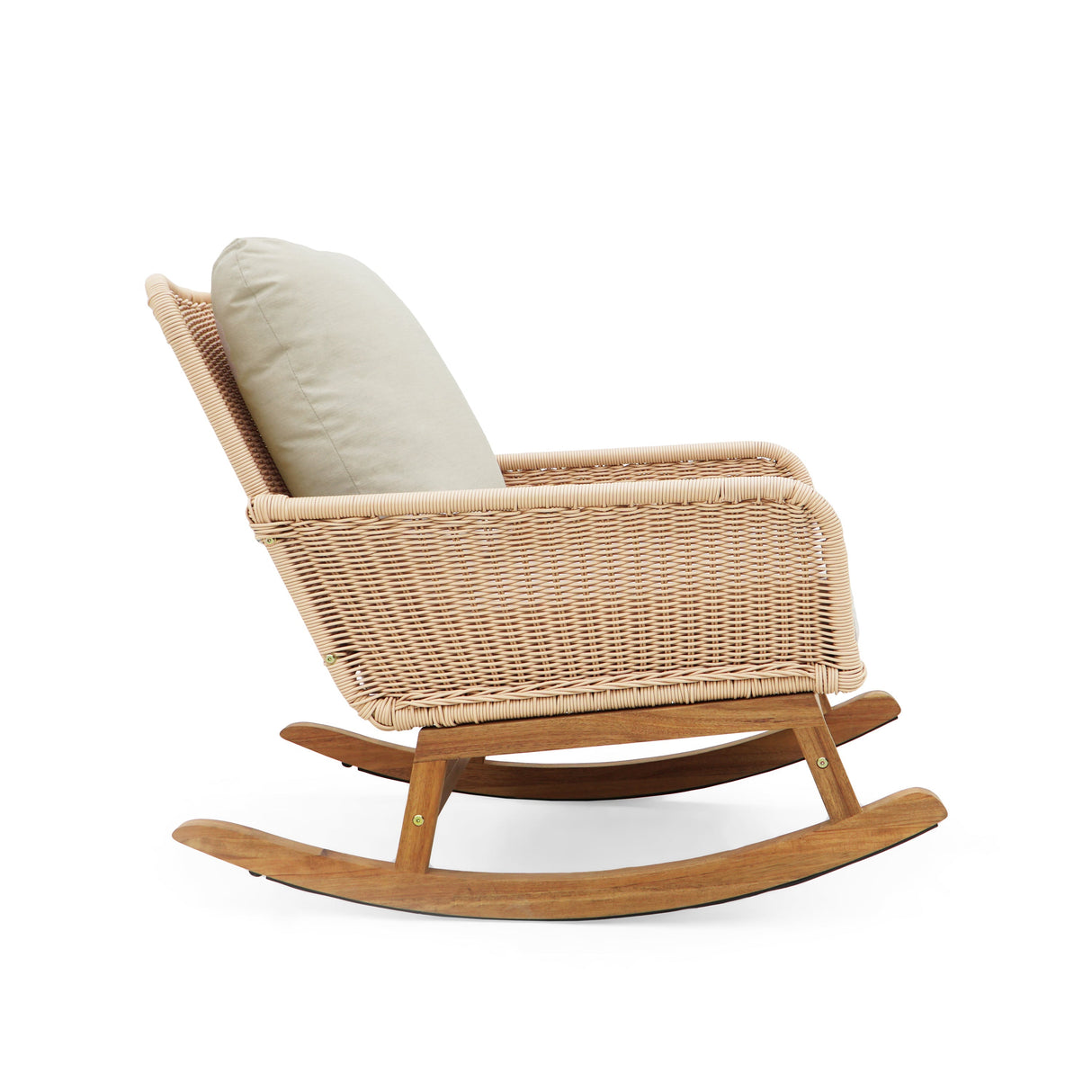 Contemporary Minimalist Beige Wicker Rocking Chair