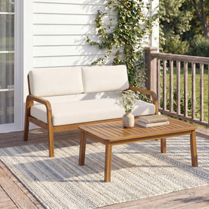 2-Pieces Outdoor Sofa Set with Cushions Teak Acacia Wood