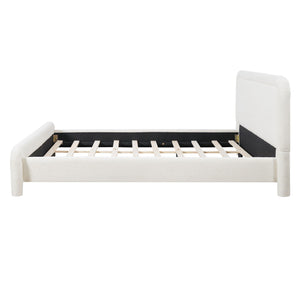 Upholstered Platform Bed Frame With Curved Headboard, Wood Slats Support