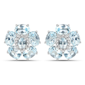18K White Gold Plated 10.48 Carat Genuine Blue Topaz and White Topaz .925 Sterling Silver Earrings