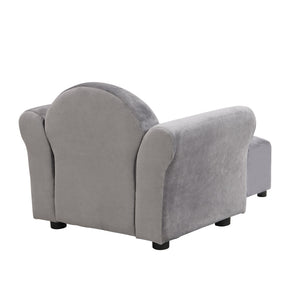 Kids Gray Velvet Upholstered Chair with Ottoman