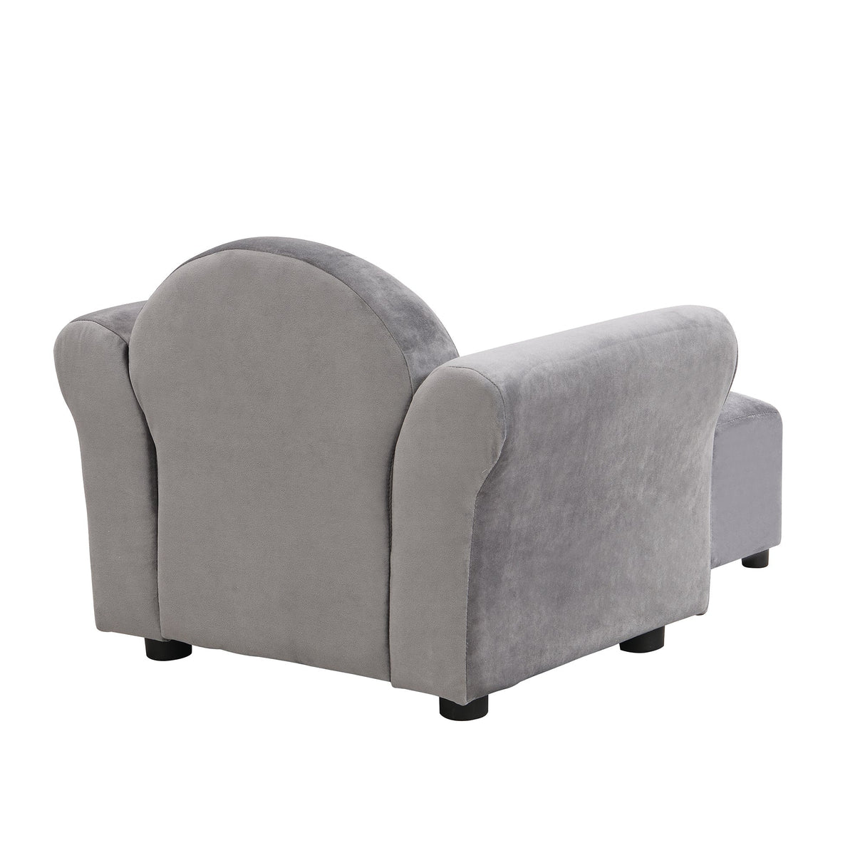 Kids Gray Velvet Upholstered Chair with Ottoman