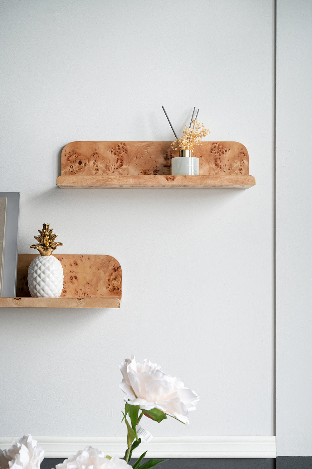 Burl Wood Floating Wall Shelf