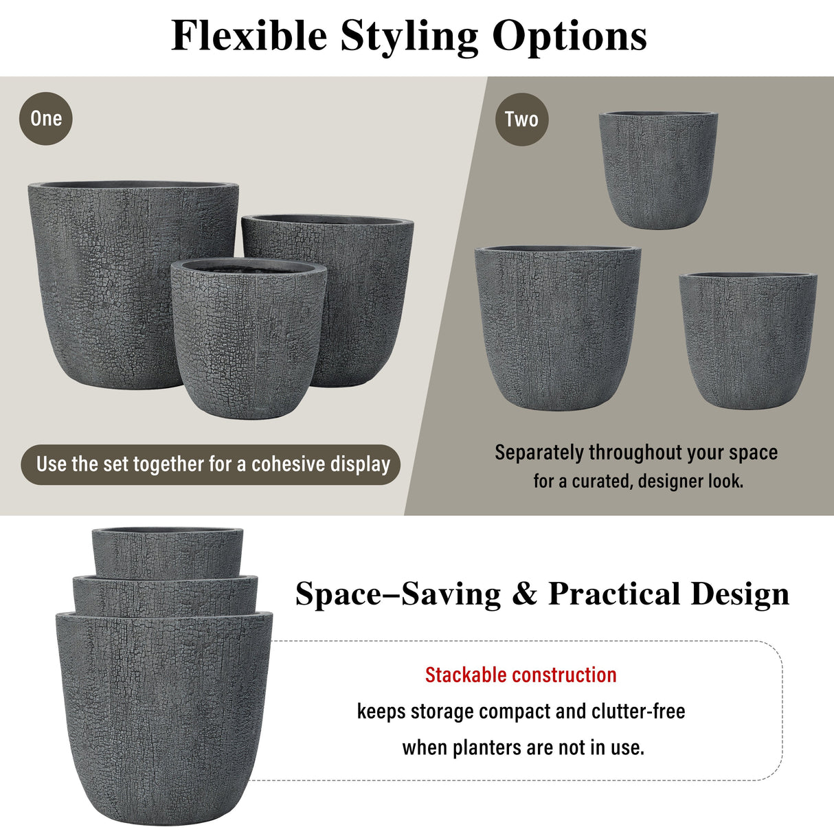 U_STYLE Lightweight MGO Planter Set of 3