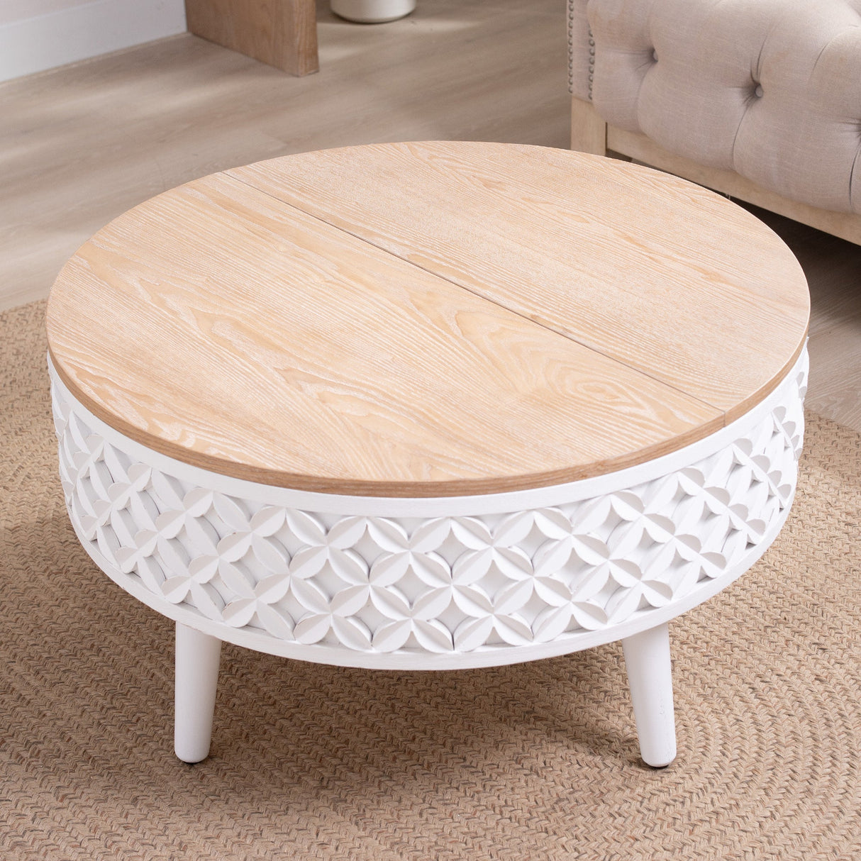 Round Coffee Table with Lift-Top Storage