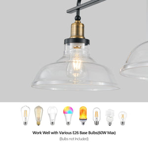 Industrial 3-Light Pendant Chandelier with Clear Glass Shades