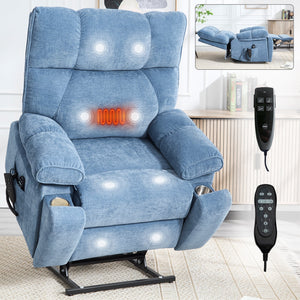 Blue Heat Massage Dual Motor Lift Recliner Chair
