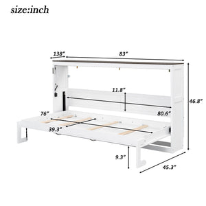 Murphy Bed with LED Light and Foldable Wall Cabinet