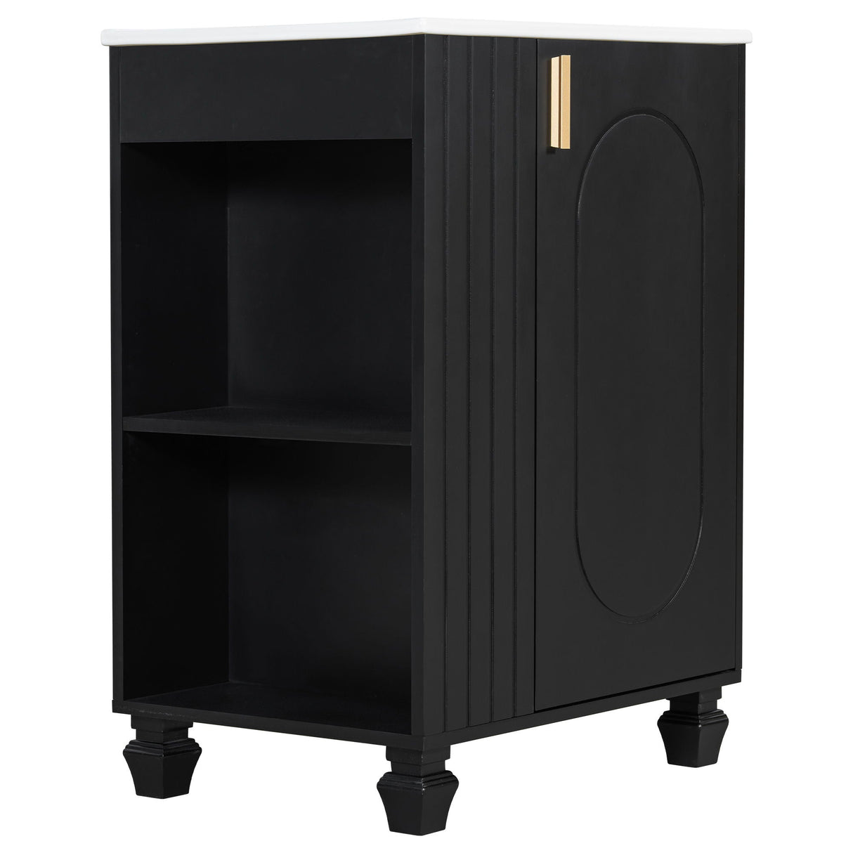 Classic Retro Bathroom Vanity With Sink, Door Shelf, Side Open Storage Frame